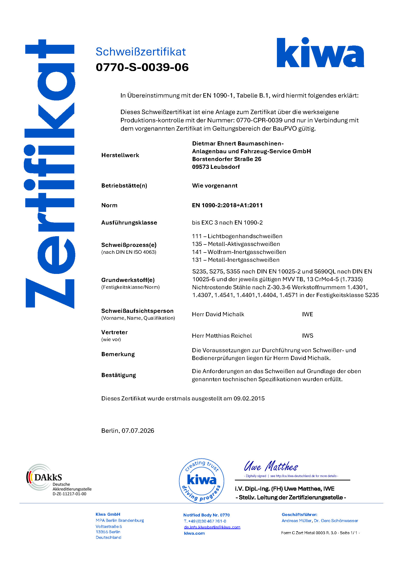 Schweißzertifikat Schweißzertifikat